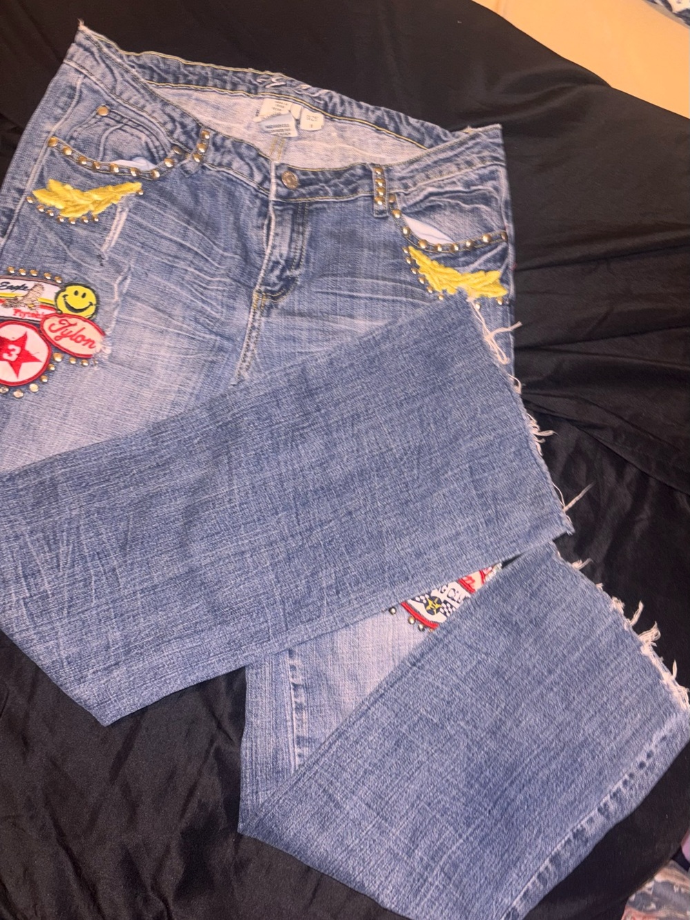 Straight Leg Women's Light Blue Embellished Jeans